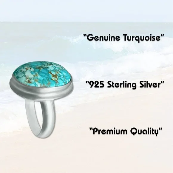 Real Luxury Turquoise Healing Ring in Women's 925 Sterling Silver Ring Statement - Picture 8 of 8
